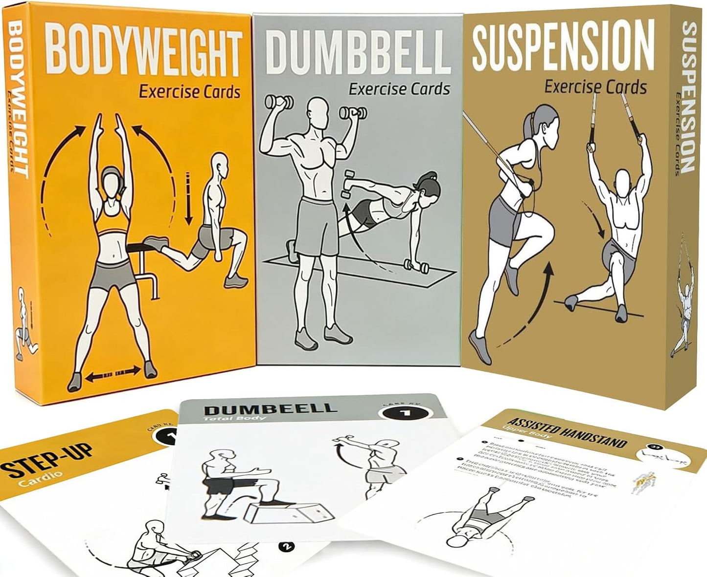 Bodyweight & Dumbbell Workout Cards - 100 Large 5"x3.5" Exercise Cards with 24 Strength Moves, Home & Gym Fitness Cards for Men & Women, Beginner Fitness Guide