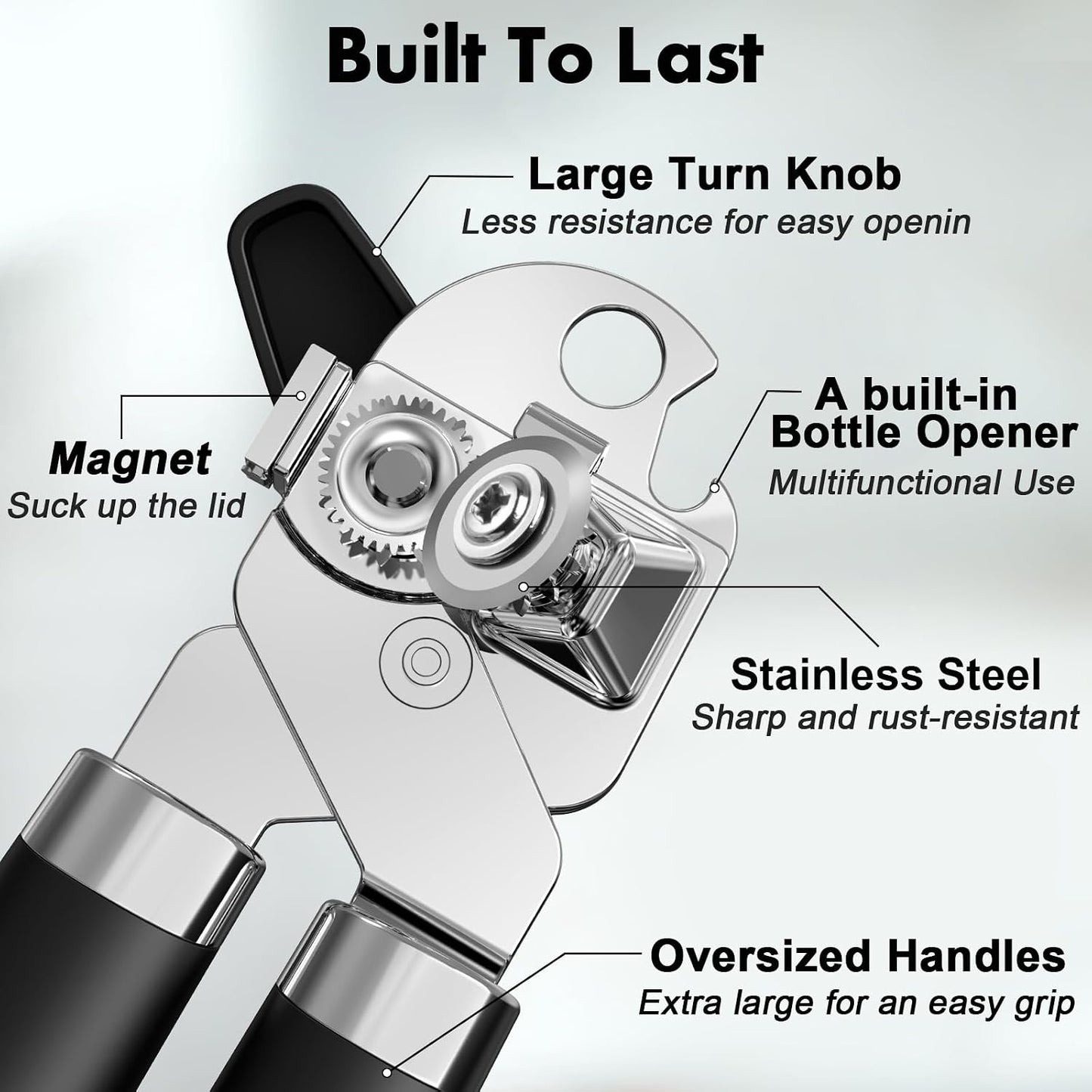 3PCS Can Opener Manual & Bottle Opener & Wine Opener, Smooth Edge Can Openers with Strong Magnet, Heavy Duty Stainless Steel Abrelatas Handheld Waiter Corkscrew - Premium Kitchen Supplies (Black)