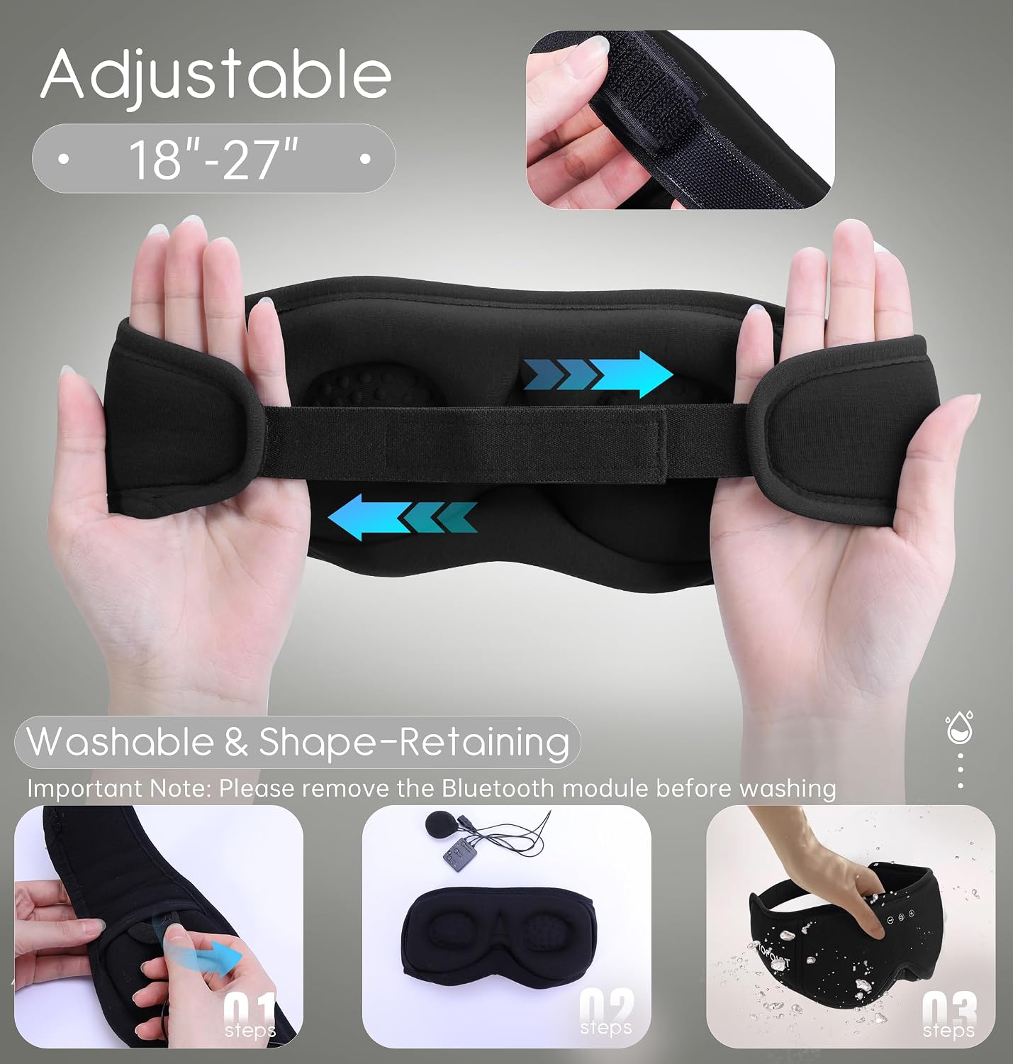 Sleep Mask with Headphones Bluetooth 5.4, TOPOINT 3D Eye Mask Blackout with Soft Bamboo Cotton for Side Sleepers Women Men, Sleep Headphones Earphones HD Speaker Microphone for Travel Meditation Gift
