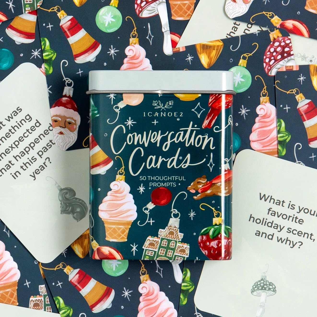 1Canoe2 Conversations Card Game, 50 Cards & Tin (Reading) | 50 Conversation Starter Cards, Decorative Storage Tin, Book Lovers Gift
