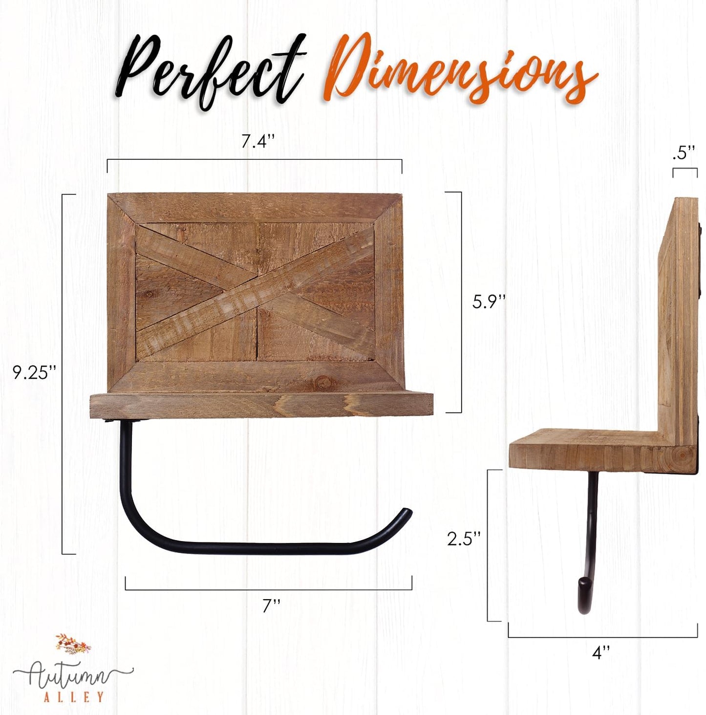 Autumn Alley Rustic Farmhouse Toilet Paper Holder with Shelf for Wipes - Rustic Farmhouse Bathroom Decor - Farmhouse Bathroom Accessories and Western Bathroom Decor Wall Mounted, Brown Wood