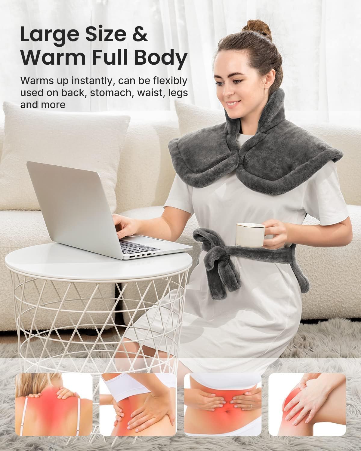 RENPHO Electric Heating Pad - 6 Heat Levels for Neck Shoulder and Back, Birthday Gifts for Women Men Mom Dad, Weighted Pad for Snug Fit, ETL Safety Certified, FSA Eligible, 24"x33" Gray