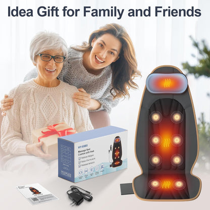 SLOTHMORE Back Massager for Chair, Vibration Massage Chair Pad | Back Massager with Heat, Adjustable Neck Pillow, Neck/Back/Hip Heating, 8 Vibration Motors, Gift for Dad Mom Mother