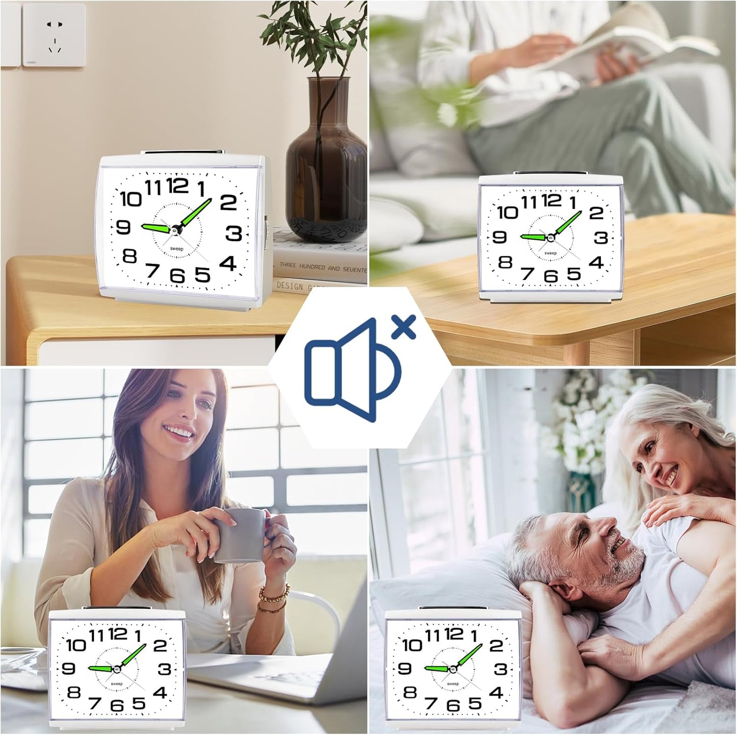 DTKID Large Alarm Clock for Bedside, Silent Non-Ticking Analog Clock with Night Light, Battery Powered, Gradually Increasing Alarm for Heavy Sleepers, Seniors