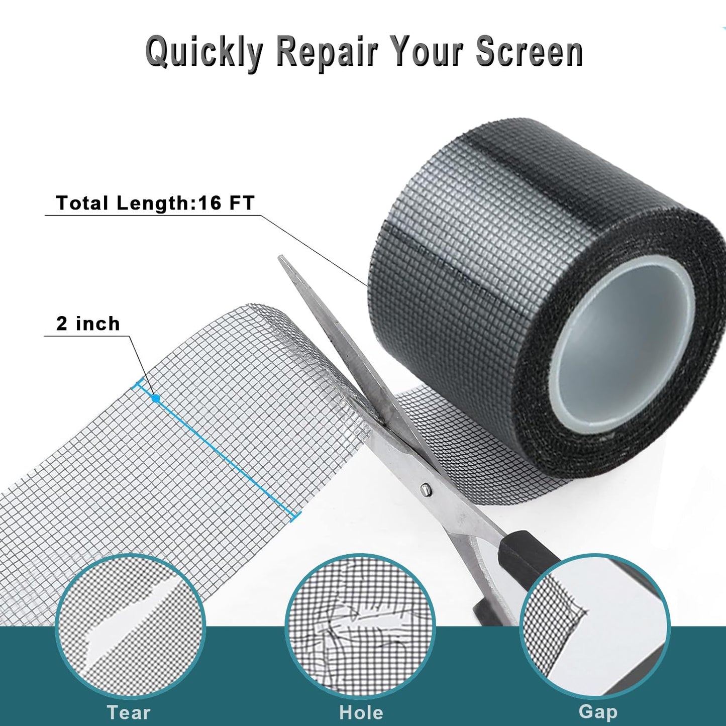 ACEBON Window Screen Repair Kit - 2"x80' Tape for Tears & Holes, Strong Adhesive Black Fiberglass Mesh