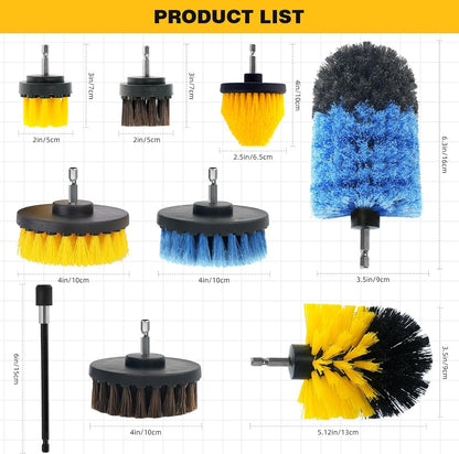 9 Pcs Drill Brush Attachments Set Fluffy Soft and Hard Bristles Horsehair Brush Cleaning Kit for Home Bathroom Car Kitchen Corners Sink Stubborn Stains Tiles