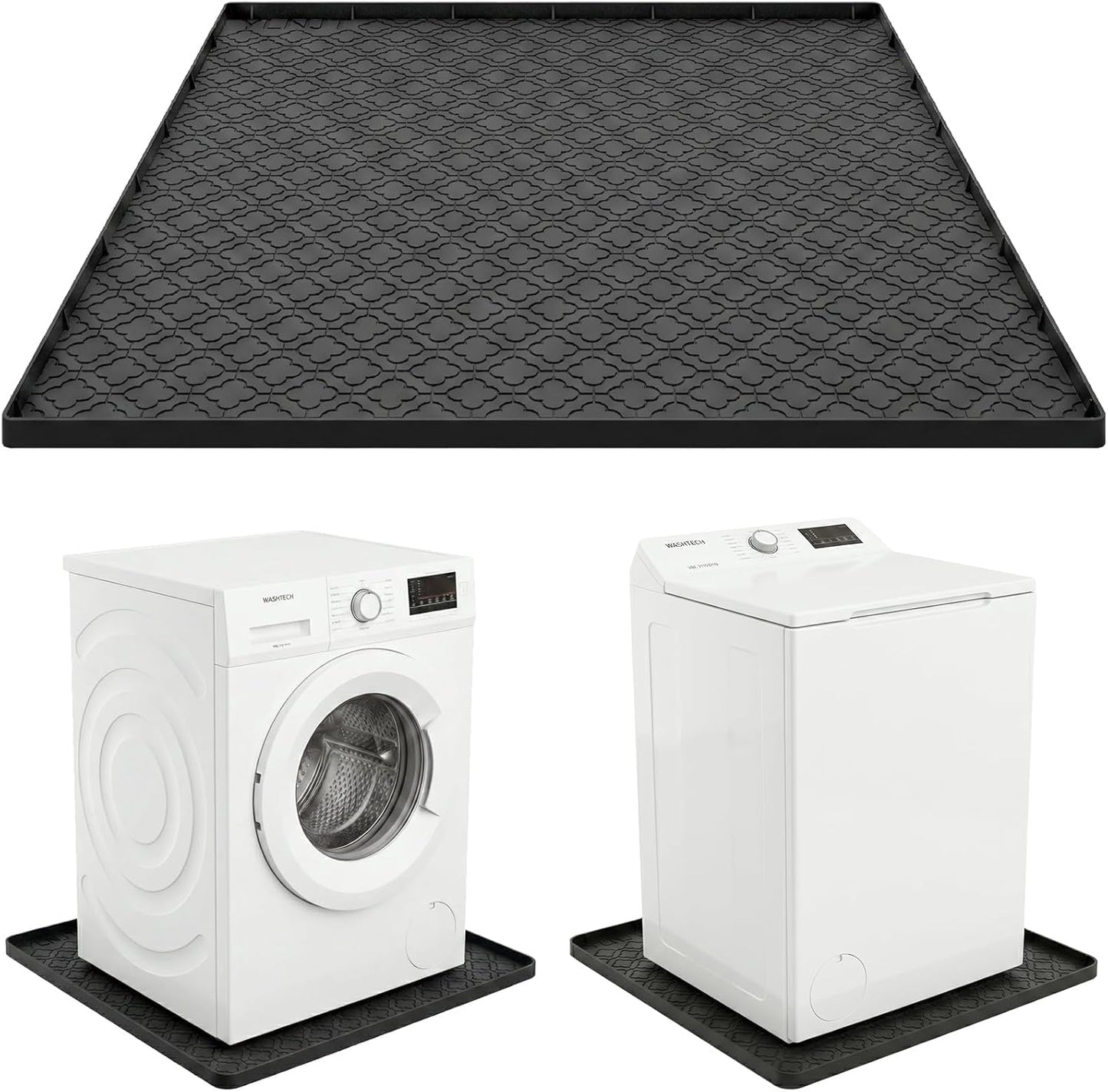 33 x 31 Inch Washing Machine Drain Pan, Silicone Washer Pan, Grey | 2cm Raised Waterproof Edge, Washer and Dryer Mat for Floor Protection, Fits Standard & Large Washers Up to 5.0 Cu.Ft.