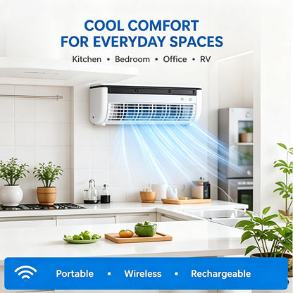 Portable Wireless Wall Air Conditioner Fan, Table & Wall Mounted Cooling Mist Fan with 3 Modes, Semiconductor Rechargeable AC Fan with Remote for Kitchen Office Indoor