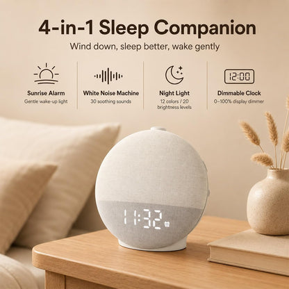 Sunrise Alarm Clock with Sound Machine, Natural Wake Up Light with Night Light, 30 Sleep Sounds, White Noise Machine Alarm Clocks for Bedrooms, Heavy Sleepers