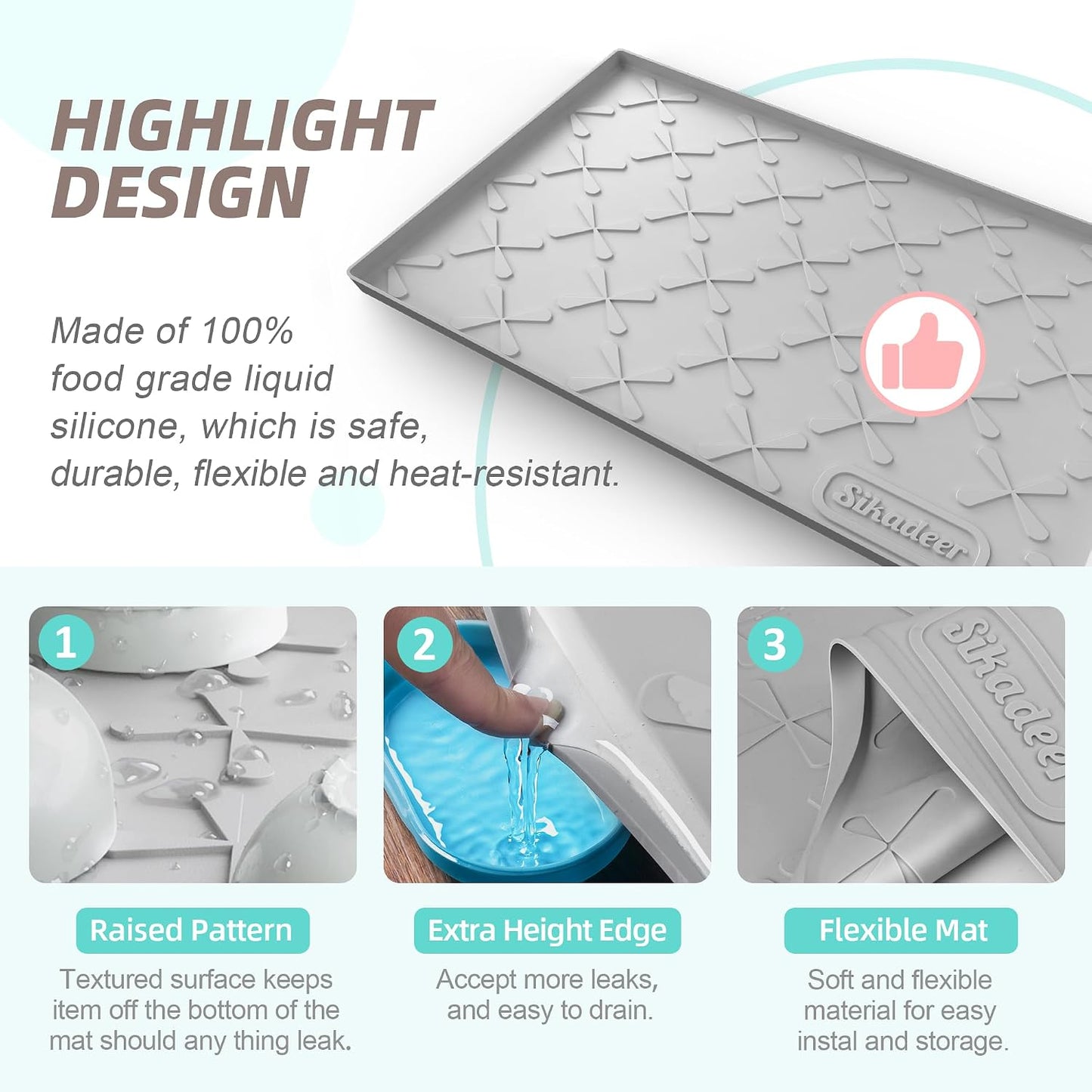 Waterproof Under Sink Mat 34" x 22", Silicone Mat Kitchen liner | BPA-Free Silicone Tray with Raised Lip Protect Cabinets from Leaks, Versatile Home Organizer for Bathroom, Pets, Boots, Floor