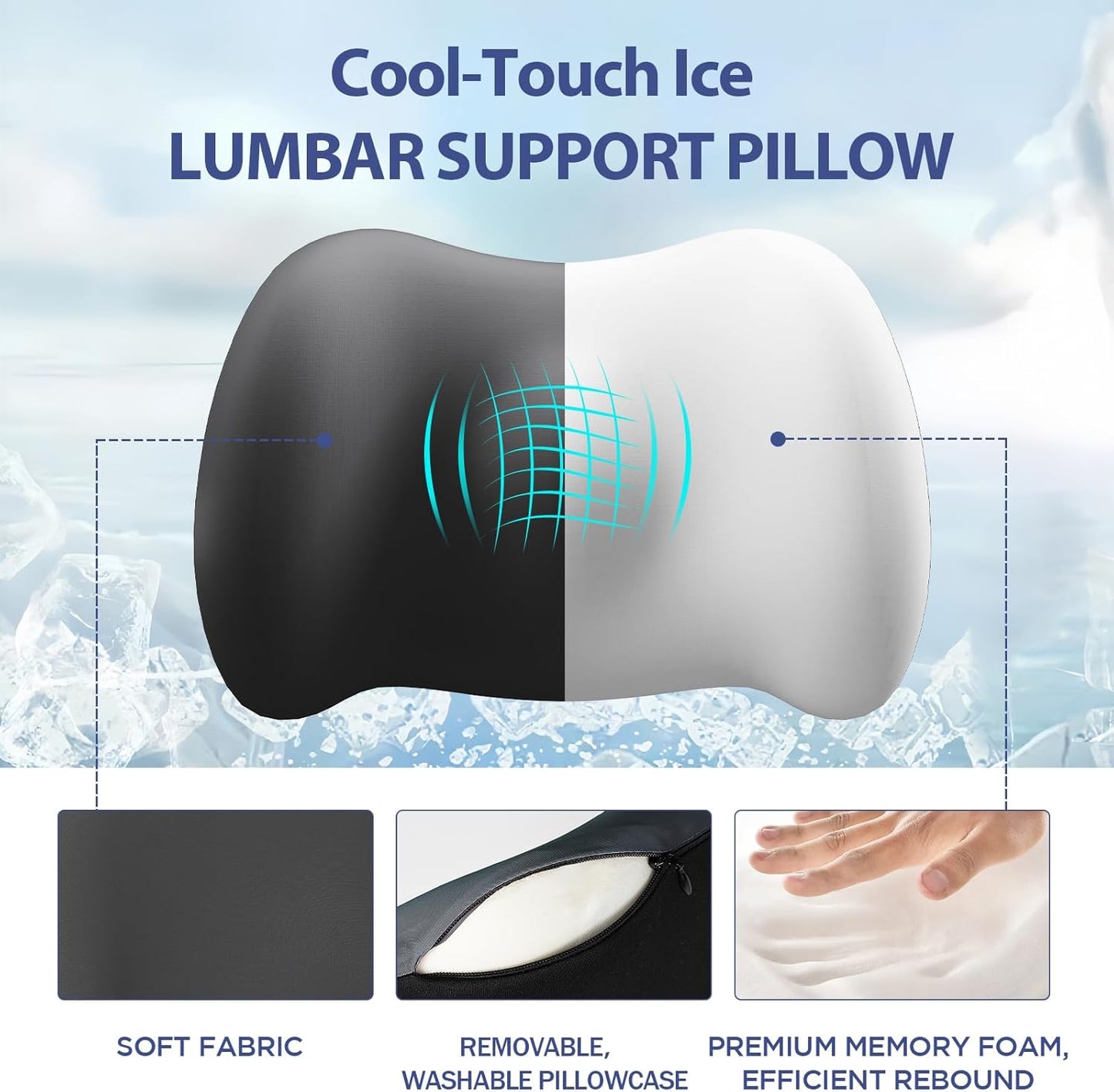 Lumbar Support Pillow for Office Chair, Memory Foam Car Back Cushion | Lumbar Pillow Lower Back with 4d Mesh Cover Adjustable Straps, Ergonomic Chair Back Pillow for Office, Car, Gaming Chairs