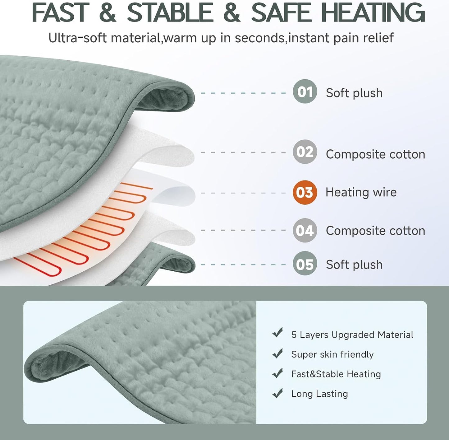 Heating Pad for Period Cramps, Heating Pad for Back/Neck/Shoulder Muscle Pain, 6 Heating&4 Timer Setting, Auto Shut Off, Dry/Moist Heat & Machine Washable, Gray Birthday Christmas Gifts for Women Mom