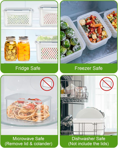 5 Pack Fruit Storage Containers for Fridge Berry Keeper Produce Saver | Leak-proof Food Container Set with Colander Veggie Keep Fresh BPA Free Plastic Refrigerator Organizer Freezer Dishwasher Safe