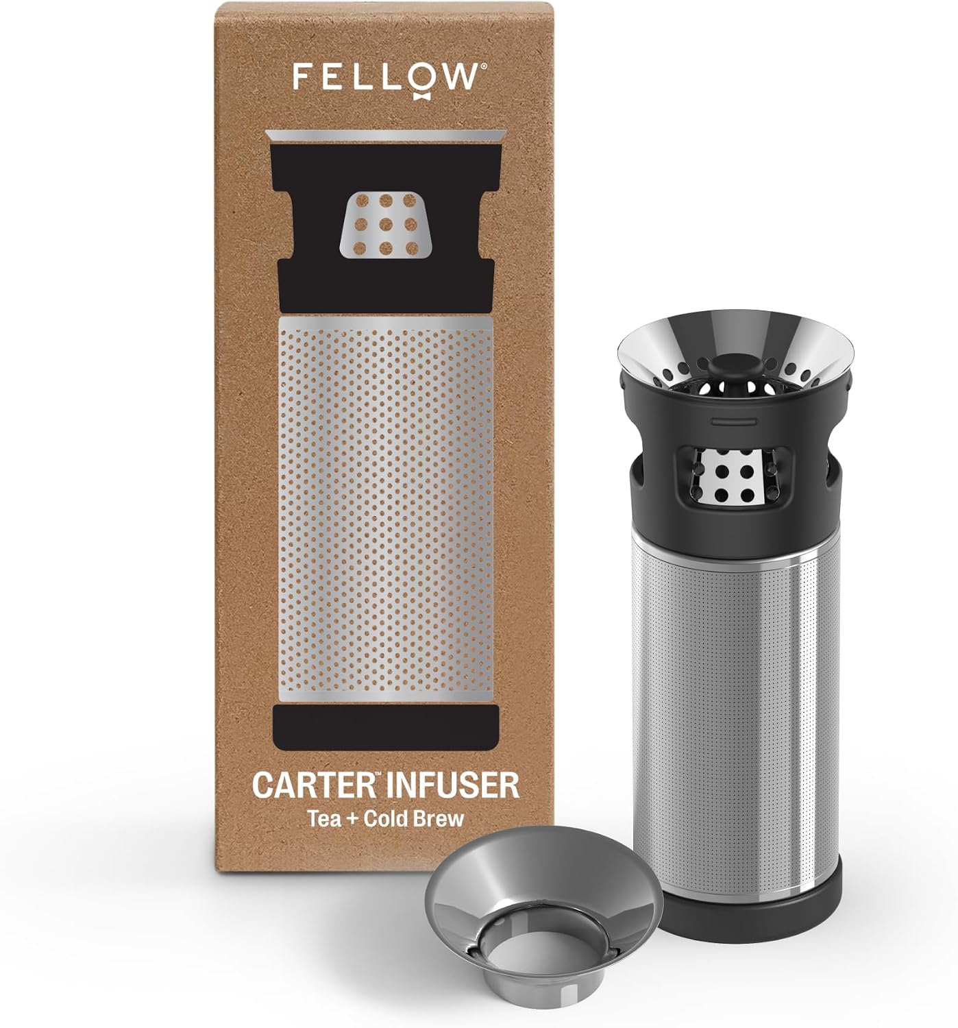 Fellow Carter Tea Infuser for Loose Leaf Tea and Cold Brew - Fine Mesh | Stainless Steel Tea Steeper, Dishwasher Safe, Snaps Into Carter Mug 16 oz, Drip Tray Included, Tea Diffuser for Mugs