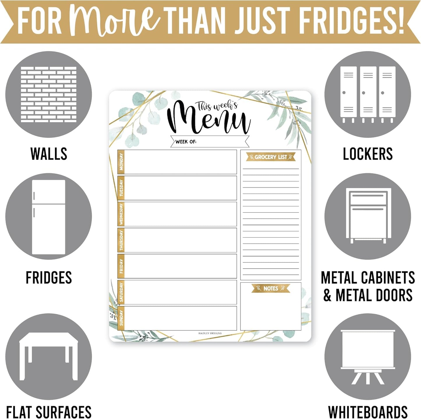 Hadley Designs Weekly Meal Planner for Fridge - Dinner Menu Board for Kitchen, Colorful Weekly Menu Board Dry Erase, Dry Erase Meal Planner for Fridge
