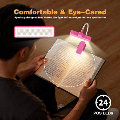 VAVOFO Rechargeable Book Light Rotatable：24 LEDs Reading Light, 3-Color & 9-Brightness Book Lamp, Eye Cared 120Hrs Runtime Lightweight Clip on Led Light for Book Lovers (Black)