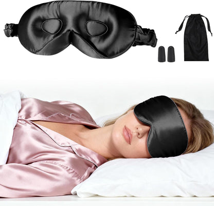 VOCOSTE 3D Silk Sleep Mask with Travel Pouch, Bean Pink