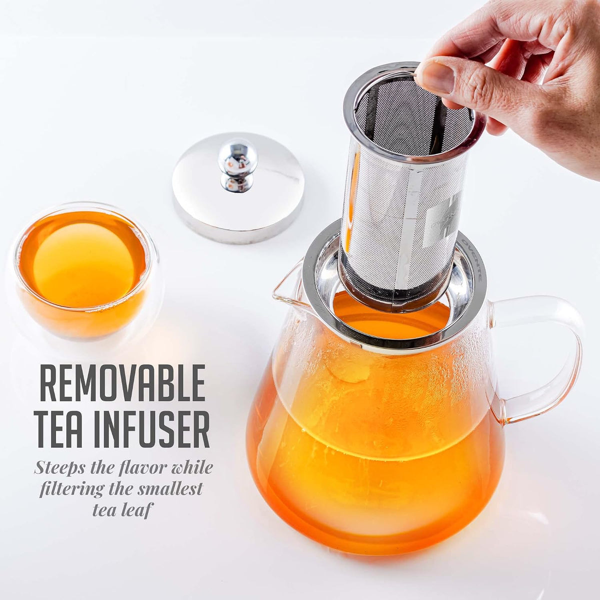 OVENTE Glass Teapot with Removable Stainless Steel Infuser, Clear FGH17T