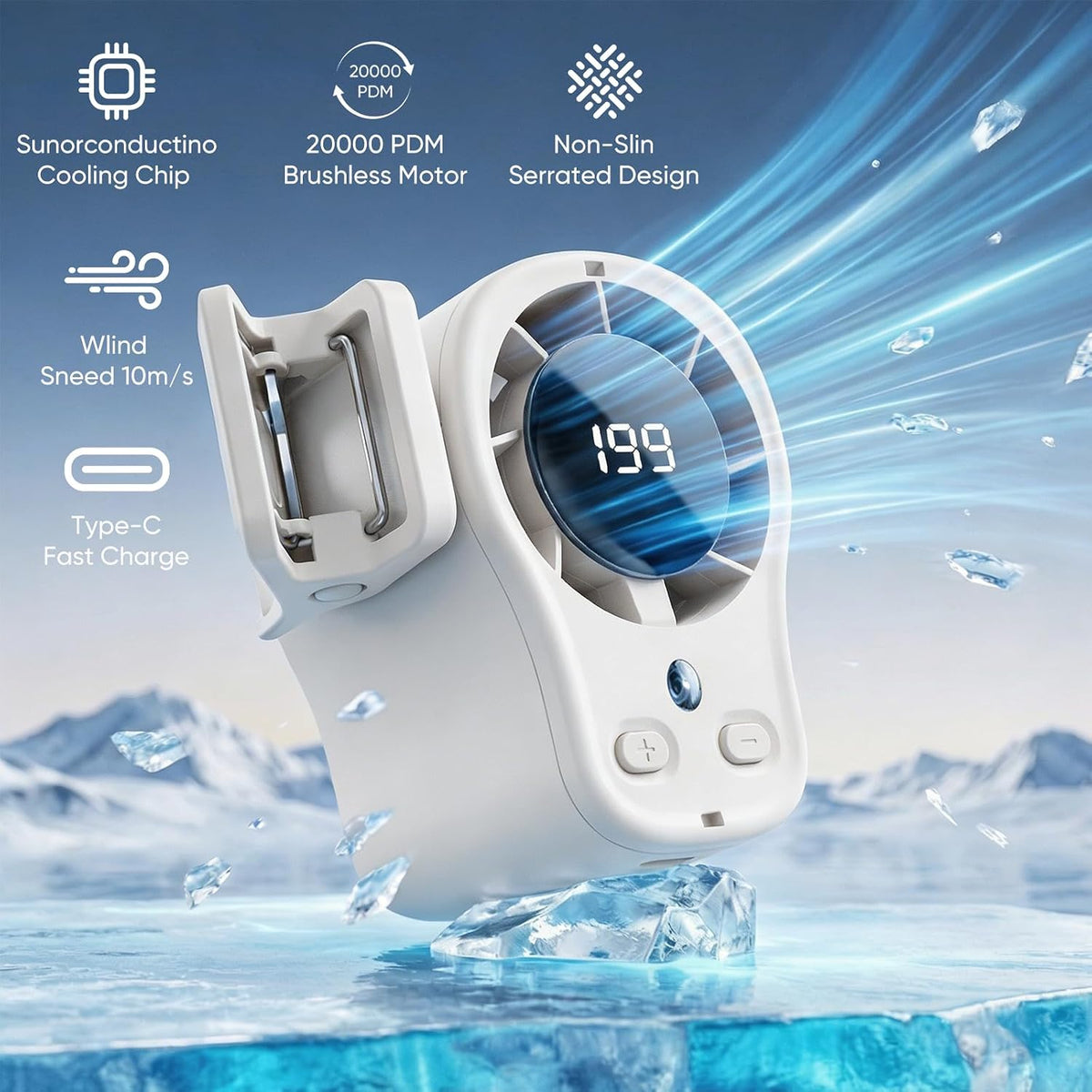 Clip On Fan with Led Display,Portable Ac for Car,16°C Cooling System, 360° Rotation &199 Speeds Adjustable Mini Car Fan Personal Portable Car Clip-On Air Conditioner Fan for Office Cars Outdoor