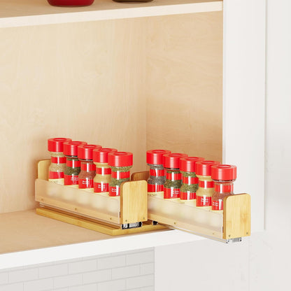 SpaceAid Bamboo Pull Out Spice Rack Organizer for Cabinet, Heavy Duty Slide Out Seasoning Kitchen Pantry Sliding Vertical Organization, 7.6" Wide, 3 Drawers(2" Wide), 2-Tier, Natural