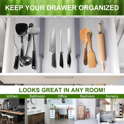 Bamboo Drawer Dividers Organizers, Drawer Separators Splitter,17-22 inches Long Adjustable Spring-loaded Organizer for Large Utensil, Clothes, Tools Drawers(yellow)