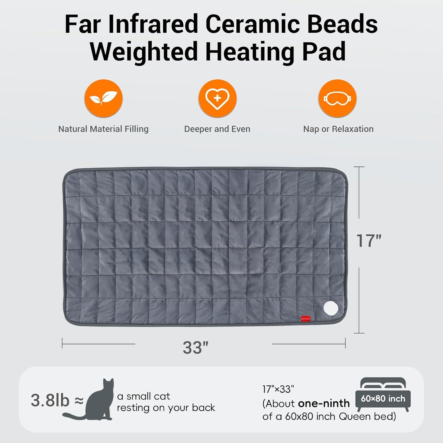 Comfytemp Weighted Large Heating Pad 17"×33" for Back & Period, FSA Eligible Far Infrared Electric Heat Pad, Fathers Day Gift for Dad Men, HSA King Size Heated Pad with Evenly Filling Ceramic Bead