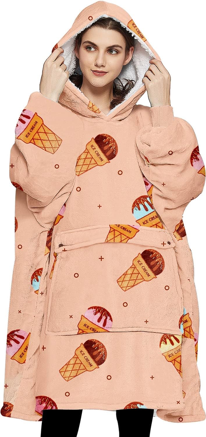 Wearable Blanket Hoodie for Adults With Pocket Strawberry Hoodie | Sherpa, Fuzzy Blanket Hoodie, Oversized Sweatshirt Blanket, Kangaroo Pouch, Cute Birthday Gifts for Sister, Cute Stuff