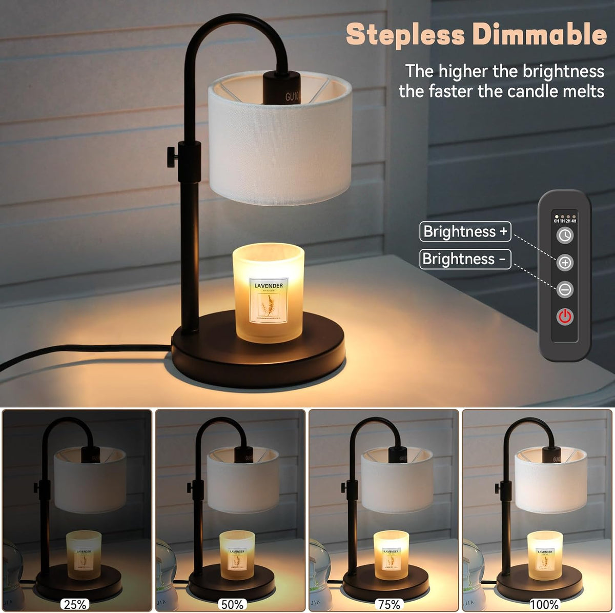 FINCMY Candle Warmer Lamp with Timer, Adjustable Height Candle Wax Warmer Candle Lamp Warmer for Jar Candles, Home Decor House Warming Gifts Compatible with Various Candles (Linen)