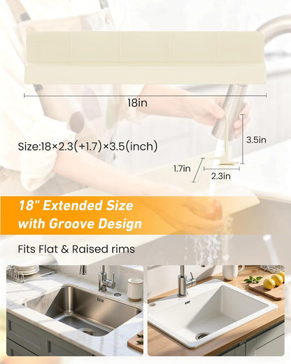 Sink Splash Guard 18" 23" 30" Silicone Water Guard with Strong Suction Cups, Faucet & Countertop Protector, Bathroom & Sink Edge Splash Guard Strip, Dishwasher Safe-Grey 18"