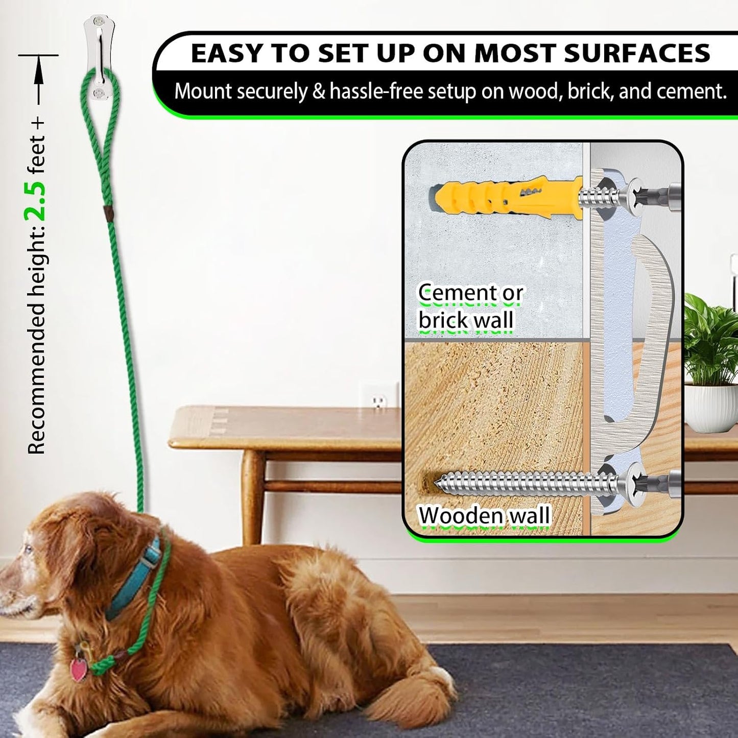 Heavy Duty Stainless Steel Dog Leash Wall Hook,Ultra-Secure Tie Out Anchor for Yard&Home,Anti-Escape Dog Chain Parking Hook,Rust-Proof&Easy to Install