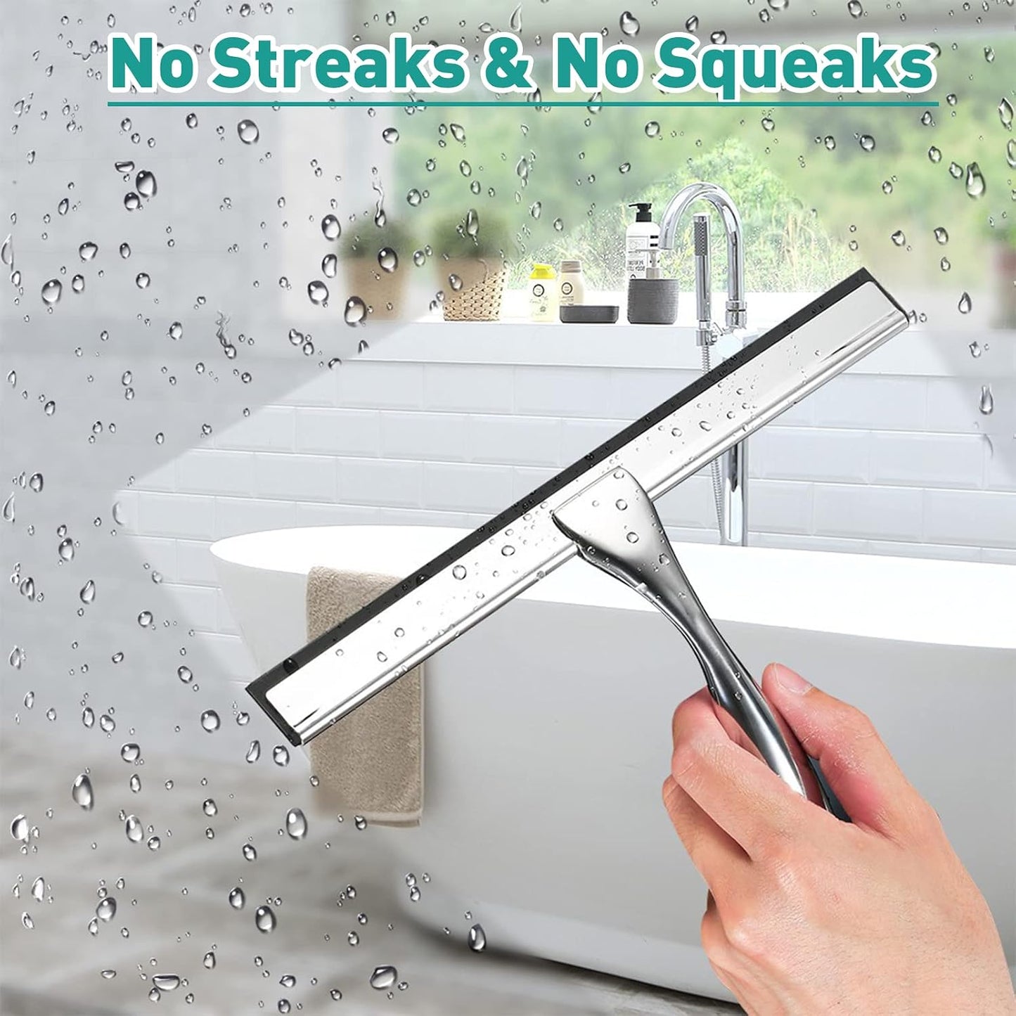 Shower Squeegee for Glass Doors,10-Inch Shower Glass Squeegee, Matte Black Shower Squeegee for Shower Doors,Mirror,Windows, with Shower Door Hook and Adhesive Hook