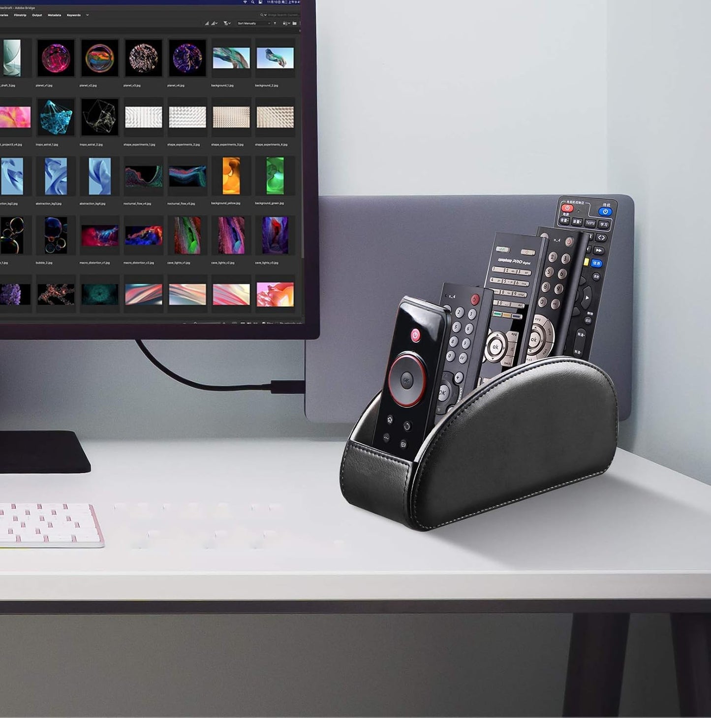 Pu Leather TV Remote Control Holder with 5 Compartments,Remote Caddy/Tray | Bedside Table Desk Storage Box/Organizer for Pen,DVD,Blu-Ray,Media Player,Heater Controller,Cosmetics,Glasses,Office Supplies