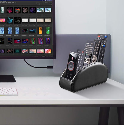 Pu Leather TV Remote Control Holder with 5 Compartments,Remote Caddy/Tray | Bedside Table Desk Storage Box/Organizer for Pen,DVD,Blu-Ray,Media Player,Heater Controller,Cosmetics,Glasses,Office Supplies