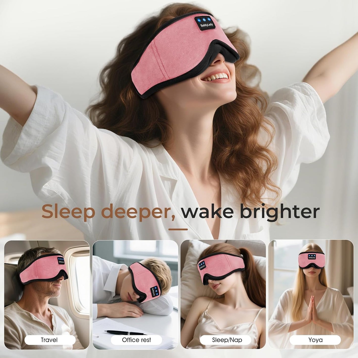 3D Bamboo Cotton Sleep Mask with Bluetooth 5.4 Headphone, Music Wireless Bluetooth Blackout Eye Mask for Side Sleepers, Earphones HD Speaker Microphone for Travel, Gifts for Women Men, Grey