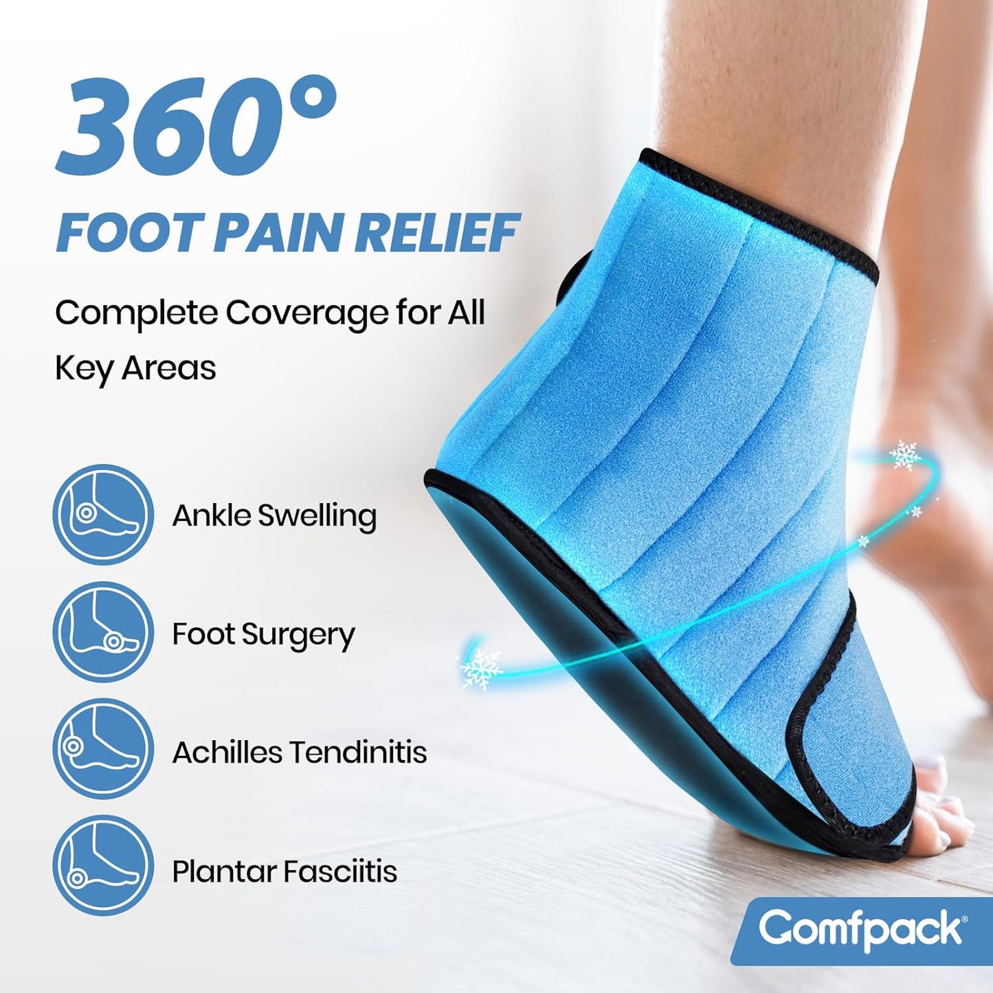 Comfpack Ankle Foot Ice Pack Wrap,2 Hours Cold for Plantar Fasciitis Relief | Large Coverage for Feet Pain Relief, Reusable Ice Boot for Injuries, Sprained Ankle, Swelling, Achilles Tendonitis, Surgery