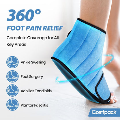 Comfpack Ankle Foot Ice Pack Wrap,2 Hours Cold for Plantar Fasciitis Relief | Large Coverage for Feet Pain Relief, Reusable Ice Boot for Injuries, Sprained Ankle, Swelling, Achilles Tendonitis, Surgery