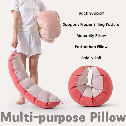Peallow(Pat. Pend) – Long Round Body Pillow for Adults, Bolster Pillow for Sleeping, Soft and Supportive Pillow for Sleeping & Lumbar Support (Green-White, 29.5")