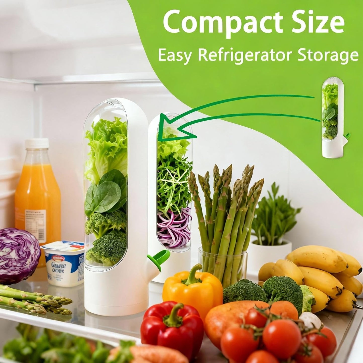 3 Pack Herb Saver for Fridge Cilantro Basil Storage Container | Fresh Herb Keeper with Removable Silicone Drain Plug，Vegetable Preservation Mint Extend Freshness Up to 2-3 Weeks