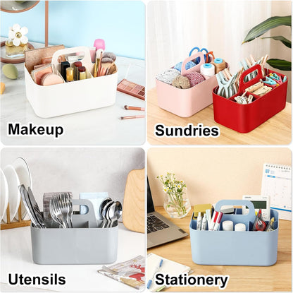 Multiuse Caddy Organizer with Handle, Portable Divided Plastic Tote Bin - Art Craft, Stationary Pen Marker Crayons, Makeup Hair Supplies Storage - Bathroom, Classroom, Dorm, Office, Desk Holder - Grey