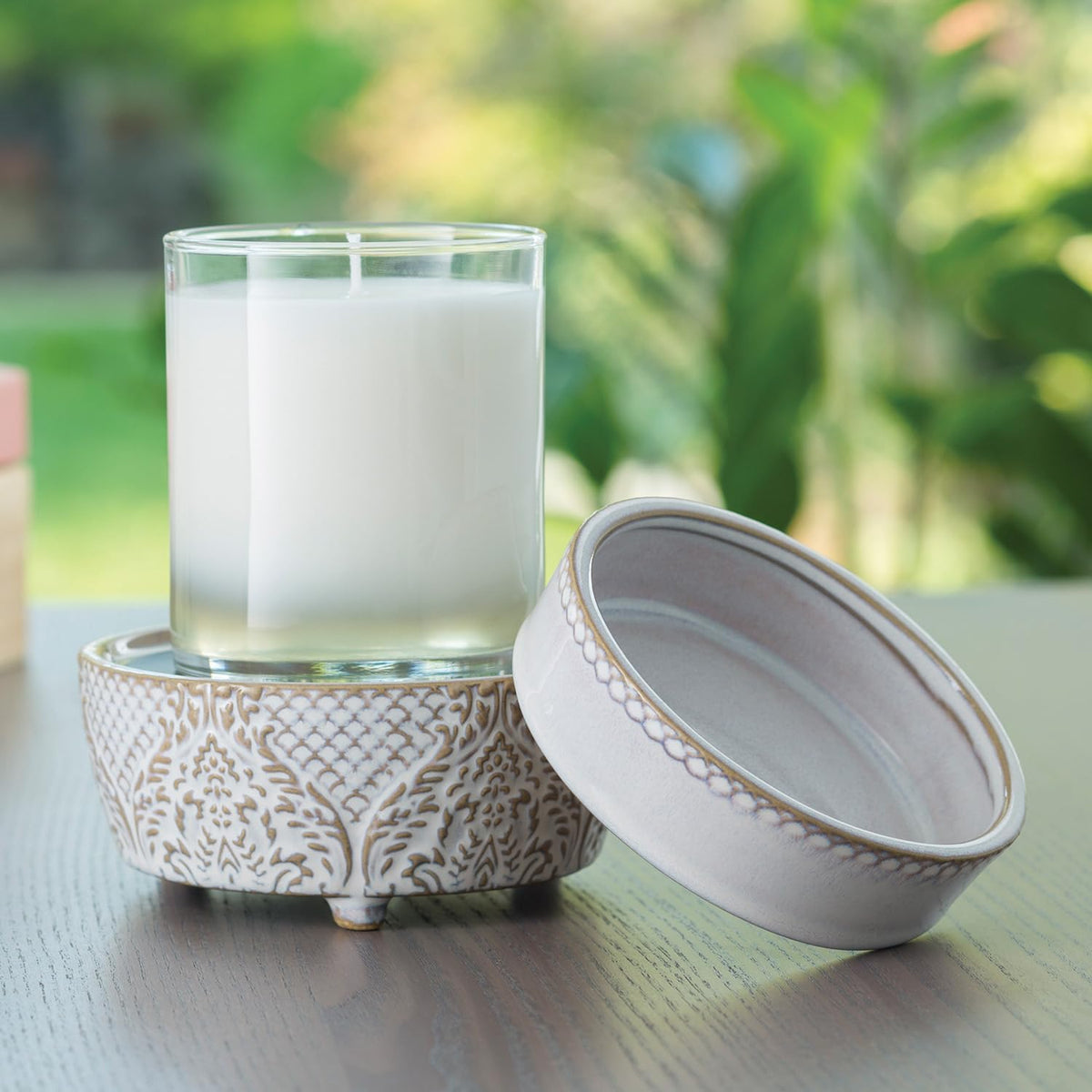 Candle Warmers ETC 2-in-1 Candle and Fragrance Warmer for Warming Scented Candles or Wax Melts and Tarts with to Freshen Room, Pewter Walnut