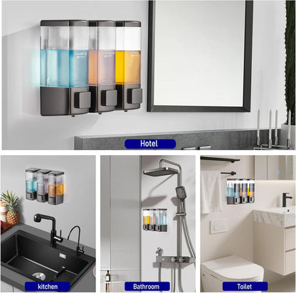 Pollock Shampoo and Conditioner Dispenser,Black 3 Chamber * 500ML | Shower Soap Dispenser Wall Mounted, Body Wash Dispenser No Drill,Refillable Shower Dispenser for Bathroom,Hotel,Public Place