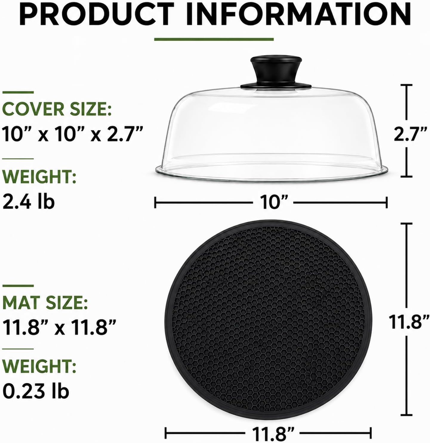 2 in 1 EZMO 10-Inch Glass Microwave Splatter Cover for Food with Silicone Mat