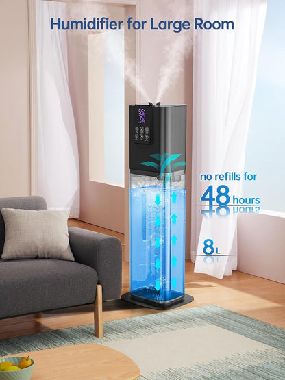 8L Smart Humidifiers for Bedroom Large Room, 2.1Gal Cool Mist Top Fill Diffuser Ambient Light, App & Remote Control, 3 Mist Modes, Quiet Humidifier for Home Office Plant
