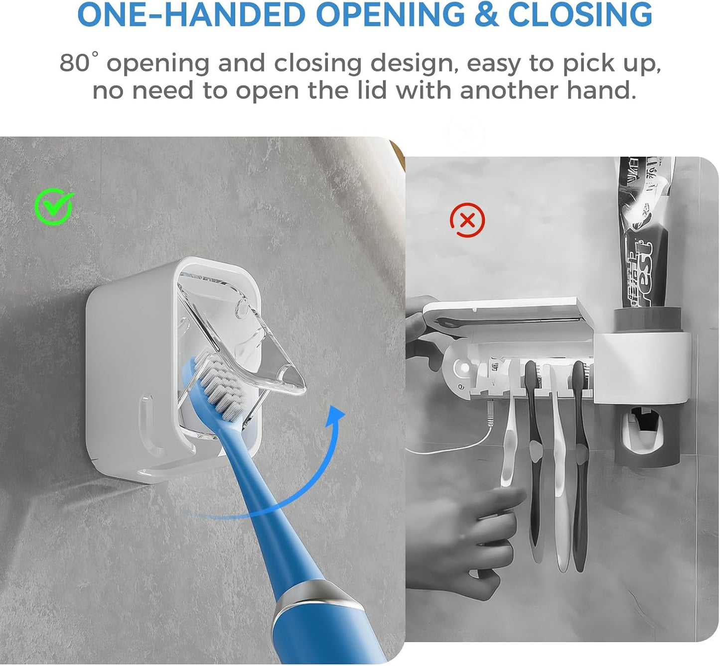 MOPMS Single Slot Toothbrush Holders Wall Mounted with Cover for Bathrooms | 2PCS Toothbrush Cover for Shower, Single Toothbrush Dispenser Storage Organizer for Family & Travel