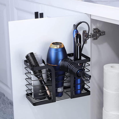YIGII Hair Dryer Holder, 3 in 1 Hair Tools Organizer Blow Dryer Holder Adjustable Height Cabinet Door/Wall Mounted Bathroom Organizer and Storage for Hair Dryer, Flat Irons, Curing Wands