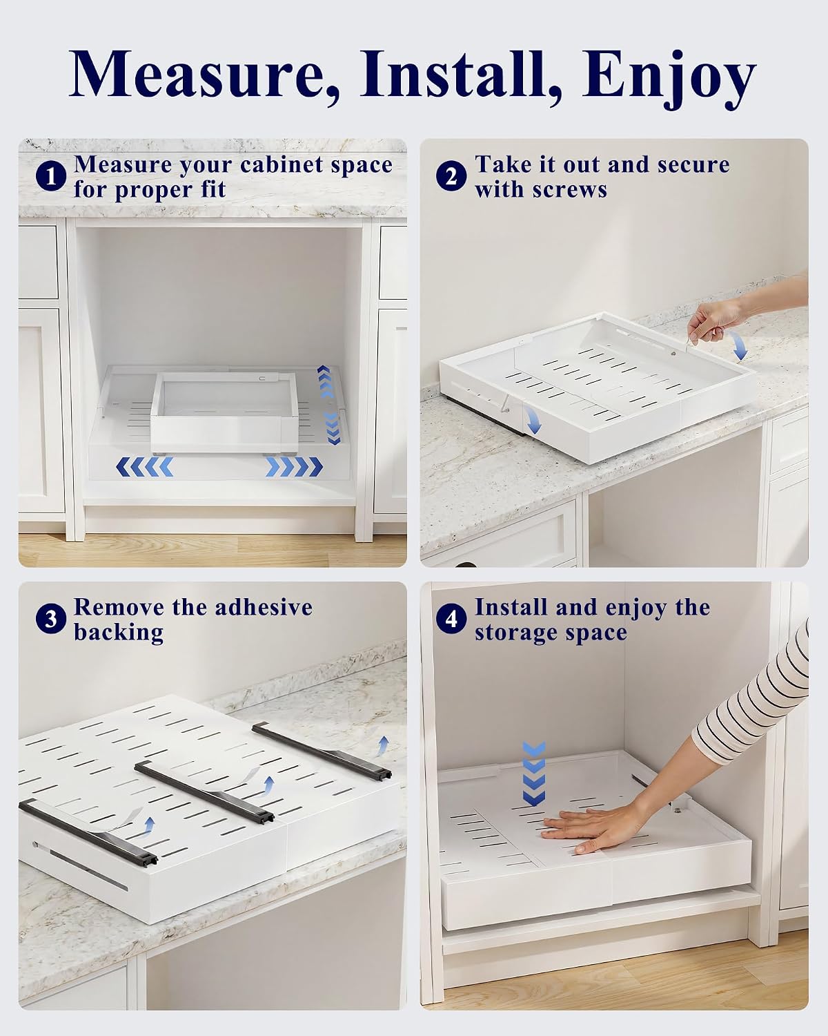 Kitsure Pull Out Cabinet Organizer - 2 Pack(12.6"-21" D x 12"-20.4" W) Expandable Sliding Cabinet Shelves, Smooth Glide Drawer Organizer, Kitchen & Pantry Storage, Framed & Frameless Cabinets