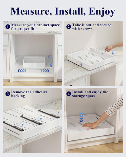 Kitsure Pull Out Cabinet Organizer - 2 Pack(12.6"-21" D x 12"-20.4" W) Expandable Sliding Cabinet Shelves, Smooth Glide Drawer Organizer, Kitchen & Pantry Storage, Framed & Frameless Cabinets