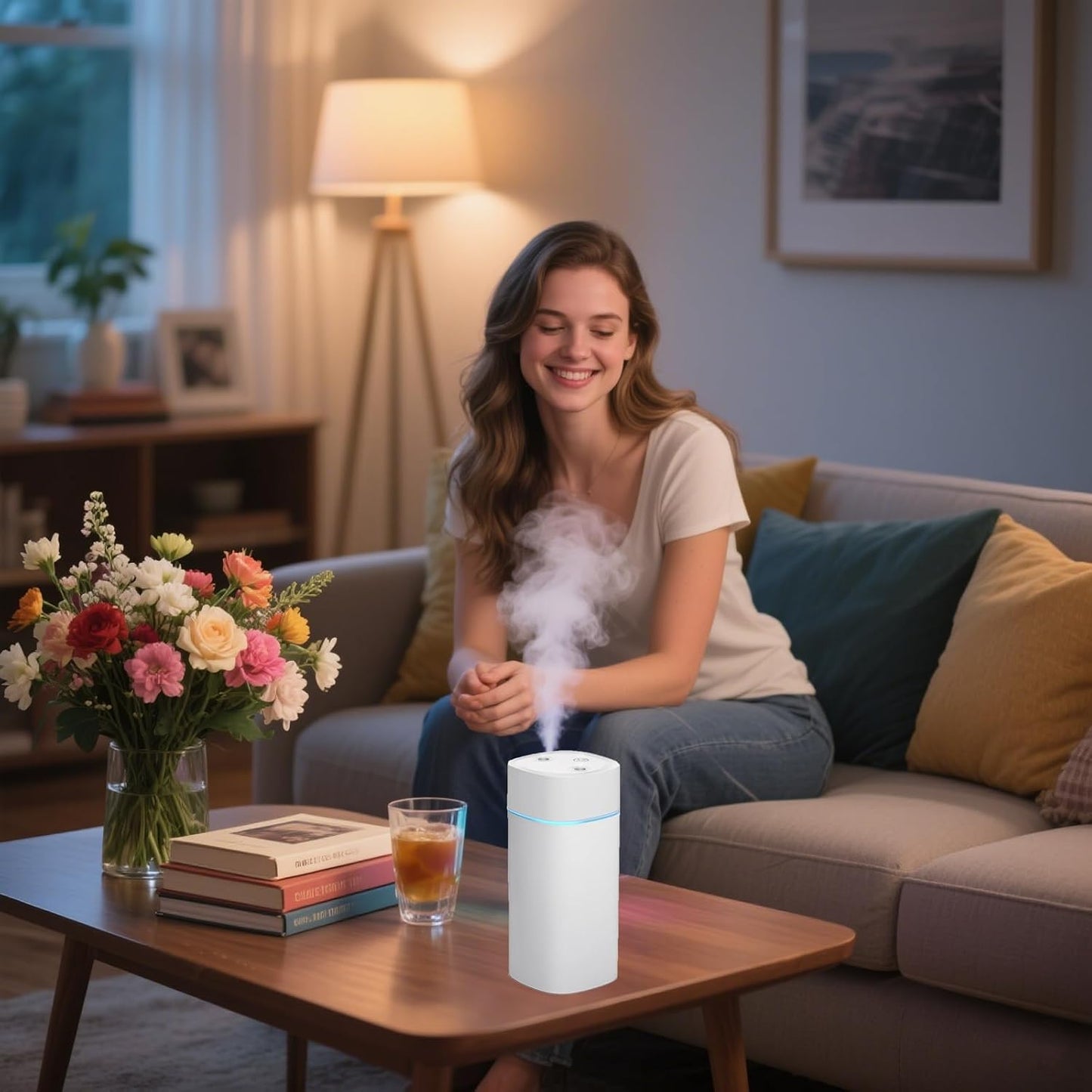 JORMEY Mini Portable Humidifiers-Quiet Cool Mist Humidifier with Soft LED Ring, 600ml Desktop Humidifier, Easy to Fill and Clean for Home, Office or Bedroom, Compact & Stylish