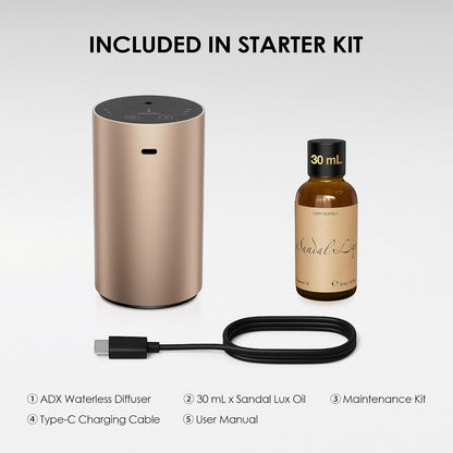Airversa ADX Waterless Essential Oil Diffuser Starter Kit, Black