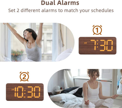 uscce Wooden Digital Alarm Clocks for Bedrooms with 0-100% Dimmable Display